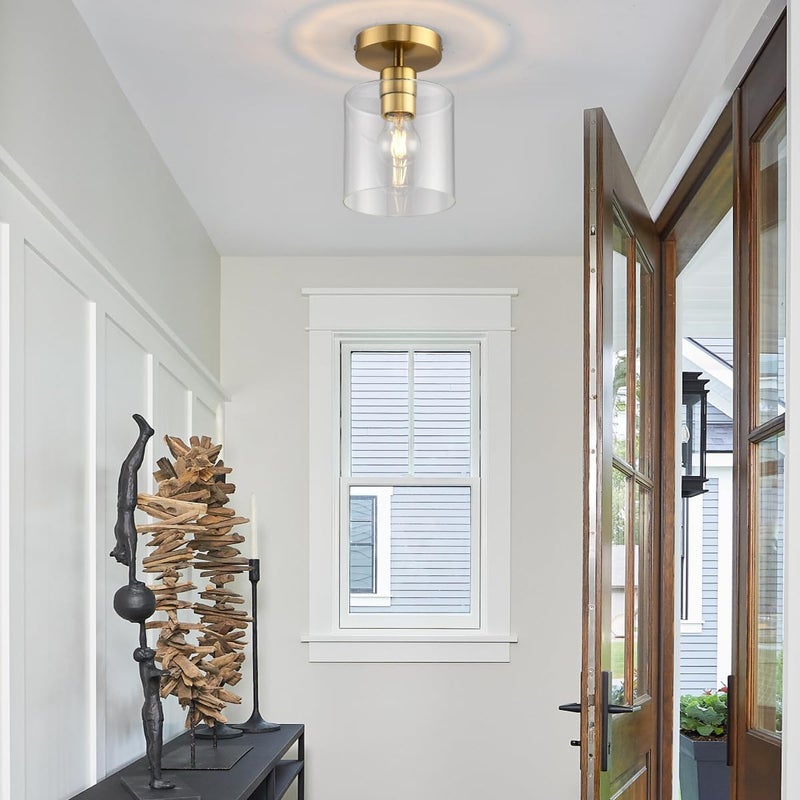 KLSS Modern Brass Semi Flush Mount Light Fixture for Entryway & Hallway, Gold Finish - Image 4